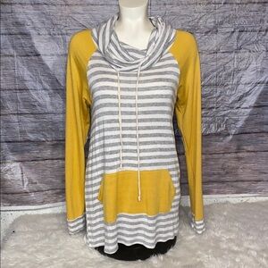 P.S. KATE Striped Cowl Neck Long Sleeve Tunic Top